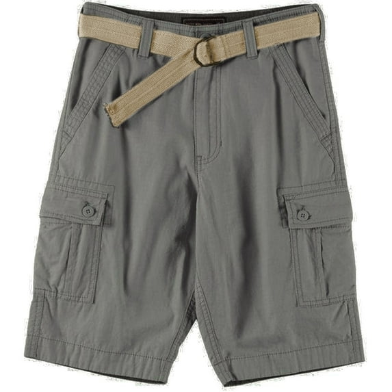 Mens Cotton Cargo Shorts Multiple Pockets Casual Fit Med Grey Khaki Belt 36
