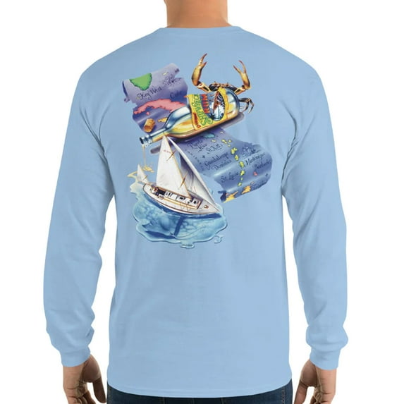 Men's Cotton Caribbean Map Vintage Classic  Long Sleeve Beach T-Shirt
