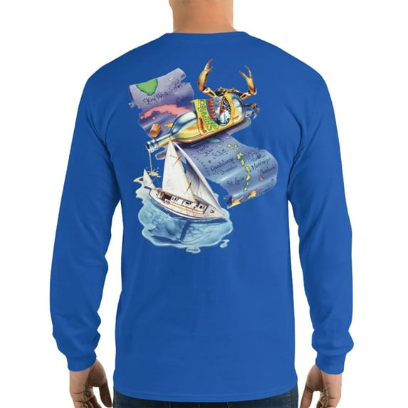 Men's Cotton Caribbean Map Vintage Classic  Long Sleeve Beach T-Shirt