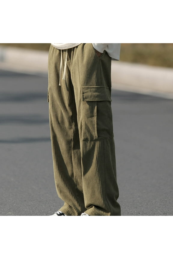 Men's Cotton Casual Cargo Work Pants Baggy Tactical Combat Trousers Drawstring Straight Barrel Trousers Carry Pockets Cotton Wool Cargo Pants with Pockets
