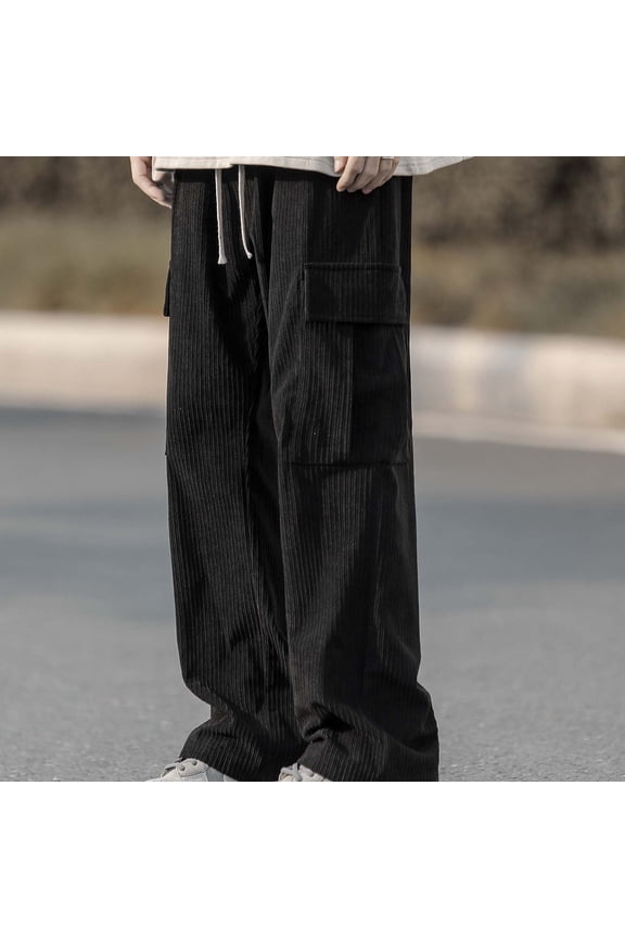Men's Cotton Casual Cargo Work Pants Baggy Tactical Combat Trousers Drawstring Straight Barrel Trousers Carry Pockets Cotton Wool Cargo Pants with Pockets