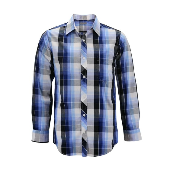 Men’s Cotton Casual Long Sleeve Classic Collared Plaid Button Up Dress Shirt (#5 Blue Black Plaid, XL)