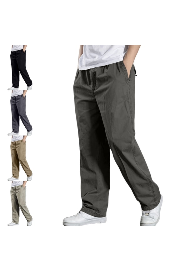 Men's Cotton Casual Pants Twill Straight-Leg Full Elastic Waist Pull On Cargo Pants Spring Fall Lightweight Workwear Trousers with Multi-Pocket Army Green XL