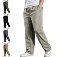 thumbnail image 1 of Men's Cotton Casual Pants Twill Straight-Leg Full Elastic Waist Pull On Cargo Pants Spring Fall Lightweight Workwear Trousers with Multi-Pocket Light Gray M, 1 of 7