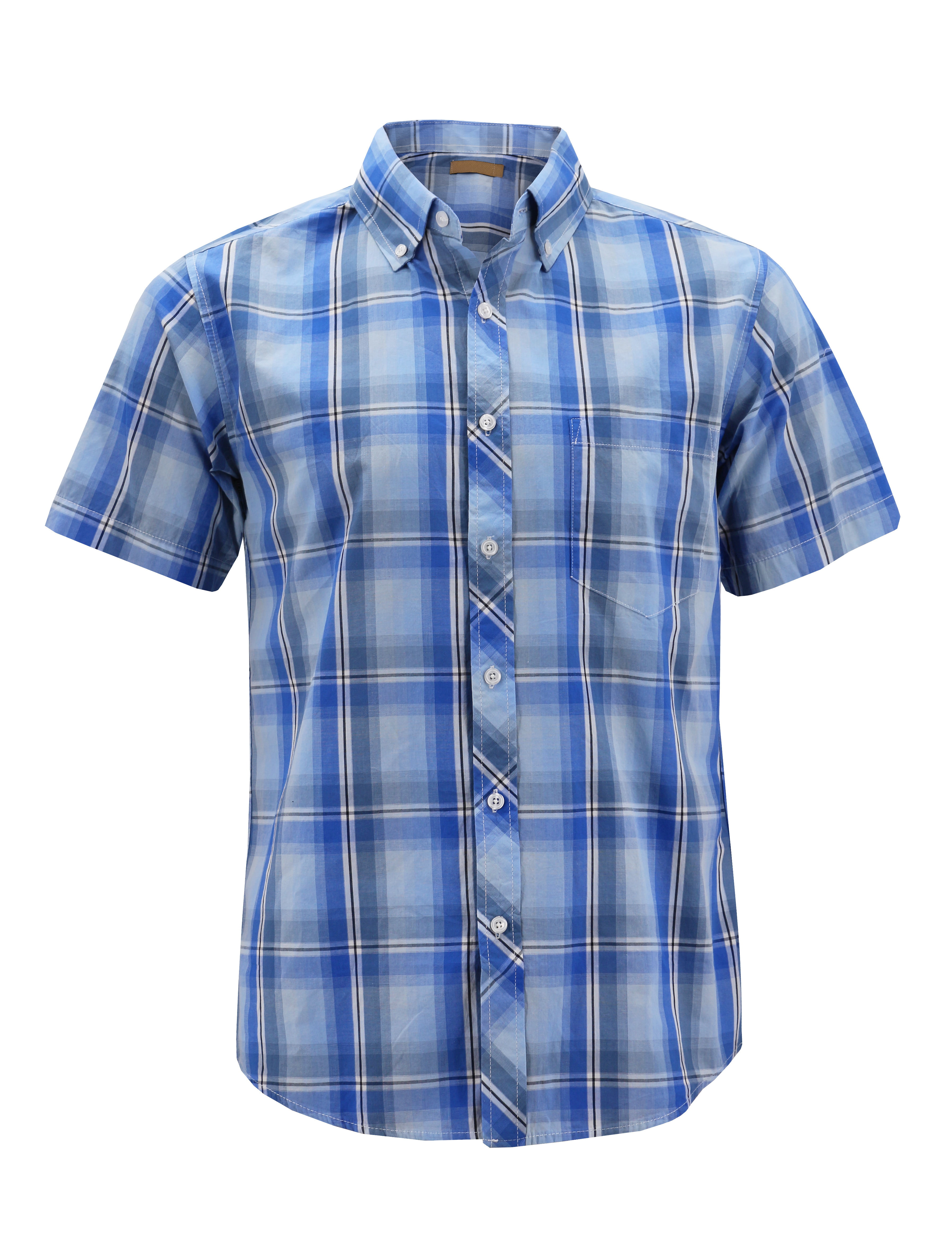 Mens Cotton Casual Short Sleeve Classic Collared Plaid Button Up Dress Shirt 11 Light Blue