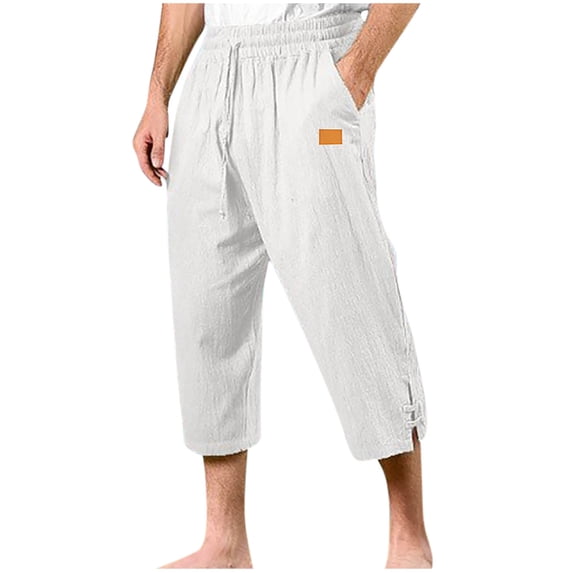 Men's Cotton Casual Shorts 3/4 Jogger Capri Pants Breathable Below Knee Short Pants with Pockets Mens Pants Casual