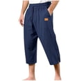 thumbnail image 1 of Men's Cotton Casual Shorts 3/4 Jogger Capri Pants Breathable Below Knee Short Pants with Pockets Mens Pants Casual, 1 of 6
