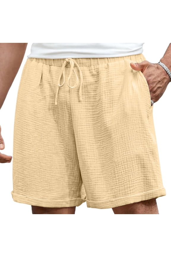 Men's Cotton Casual Shorts Summer Beach Vacation Bermuda Short Pants, Moisture-Wicking Breathable Gauze Crinkle Textured Shorts for Daily Wear Lounge