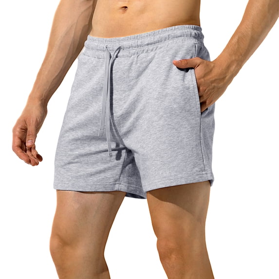 Men's Cotton Casual Shorts with Pockets Soft Elastic Wasit Shorts, 5" Inseam, Light Gray