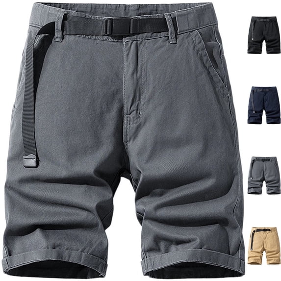 Men's Cotton Chino Shorts with Built-In Belt, 7"/9" Inseam Casual Golf Short Pants, Summer Vacation Straight Fit Bermuda Shorts