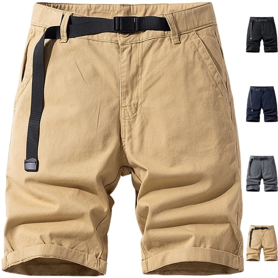 Hatoys Men's Cotton Chino Shorts with Built-In Belt, 7"/9" Inseam Casual Golf Short Pants, Summer Vacation Straight Fit Bermuda Shorts