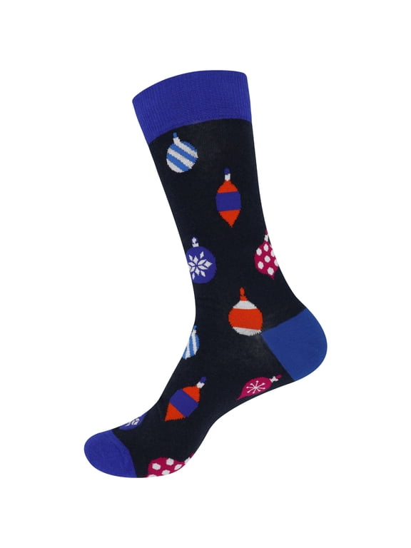Men's Christmas Crew Socks - Cotton Novelty Holiday Designs - Tree Ornaments - 1 Pair