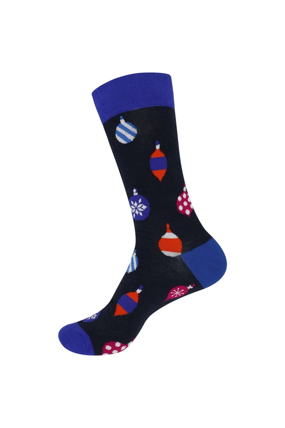Men's Christmas Crew Socks - Cotton Novelty Holiday Designs - Tree Ornaments - 1 Pair