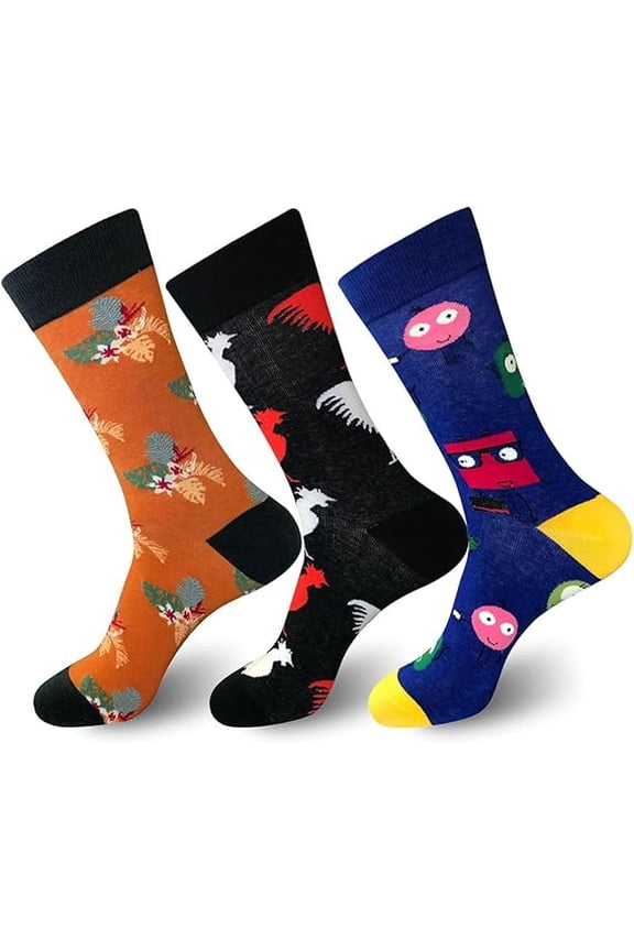 Men's Cotton Colorful Funky Crew Socks 3-Pack