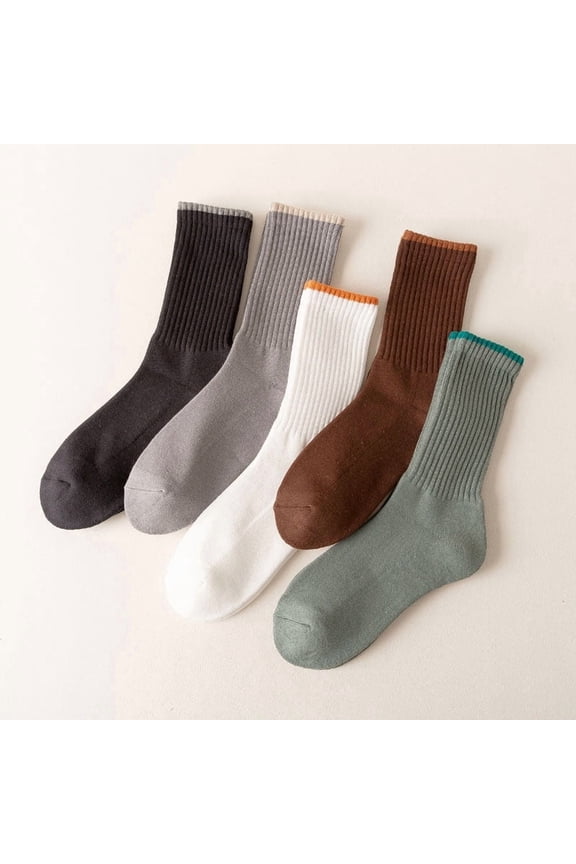 Men's Vintage Crew Socks, 5-Pack Classic Ribbed Cotton Socks, Solid Color Casual Business Socks with Reinforced Heel & Toe, Size 6-10