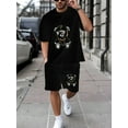 thumbnail image 1 of Men's Cotton Cool 3D Animal Graphic Tee T Shirt and Shorts Set Boys School 2 Piece Outfits Fashion Summer Tracksuits Casual Sportwear Set Black 3XL, 1 of 7