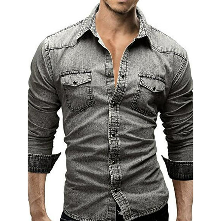 Men's Cotton shirt with denim collar