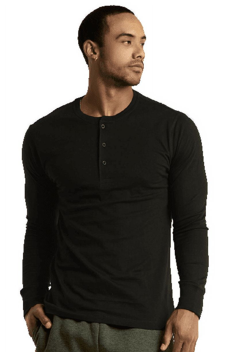 Men's Cotton Crew Neck Long Sleeve Henley Shirt / T Shirts, Black M ...