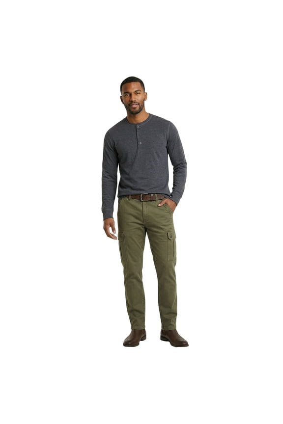 Men's Cotton Crew Neck Long Sleeve Henley Shirt/T Shirts, Charcoal Grey, Large, 1 Pack