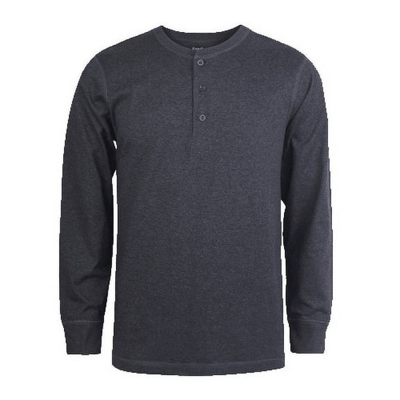 Men's Cotton Crew Neck Long Sleeve Henley Shirt/T Shirts, Charcoal Grey L, 1 Pack