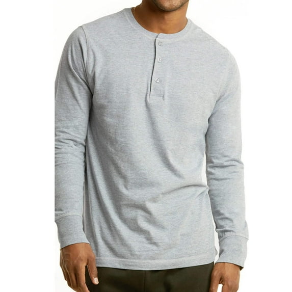 Men's Cotton Crew Neck Long Sleeve Henley Shirt/T Shirts, Heather Grey XL, 1 Pack