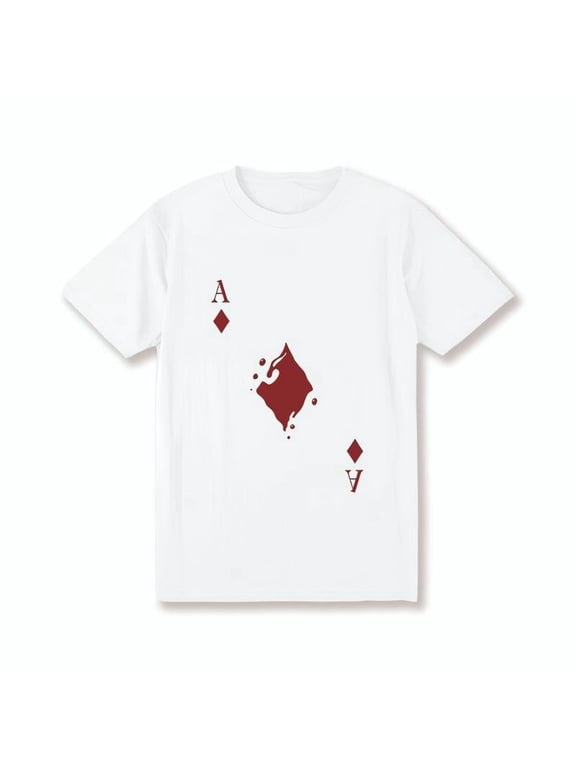 Men's Cotton Crew Neck T-Shirt with Bold Spade Ace Graphic Print - Regular Fit, Stretch Knit Fabric, White Casual Short Sleeve Top for All Seasons, Plus Size Available, Summer Clothing