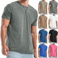 thumbnail image 1 of Men's Cotton Crewneck Short Sleeve T-Shirt, Embroidered Casual Tee, Breathable Summer Top, Relaxed Fit Solid Color Shirt for Gym, Daily Wear, Street Style | TOPLIU,Gray M, 1 of 7