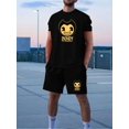 thumbnail image 1 of Men's Cotton Cute 3D Graphic T Shirt and Shorts Set Boys School 2 Piece Outfits Fashion Summer Tracksuits Casual Sportwear Set Black L, 1 of 7
