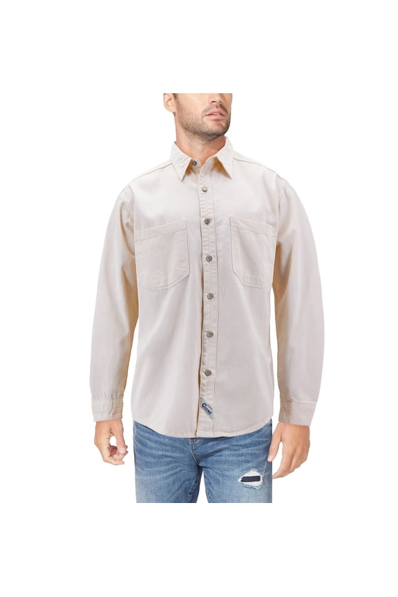 Men’s Cotton Denim Button Down Long Sleeve Casual Jean Dress Shirt (Ivory, M)