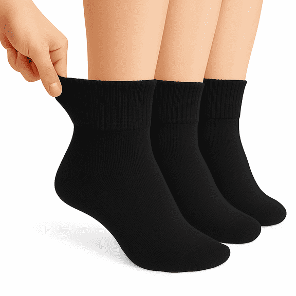 Men’s Diabetic Ankle Socks 3 Pairs Soft Cotton, Non-Binding, Seamless Toe, Circulation Support (Black, Shoe Size 5-7)