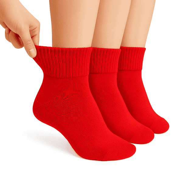 Men’s Diabetic Ankle Socks 3 Pairs Soft Cotton, Non-Binding, Seamless Toe, Circulation Support (Red, Shoe Size 9-11)