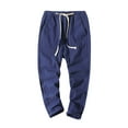 thumbnail image 1 of ZQUUVOU Men's Cotton Drawstring Casual Solid Color Washed Straight Leg Cropped Pants Navy, 1 of 8