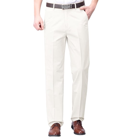 Men's Cotton Dress Pants Classic Fit, Non-Iron Wrinkle-Resistant Pleat Front Straight-Leg Business Trousers, Casual office Khaki Chinos Size 29-40 Beige