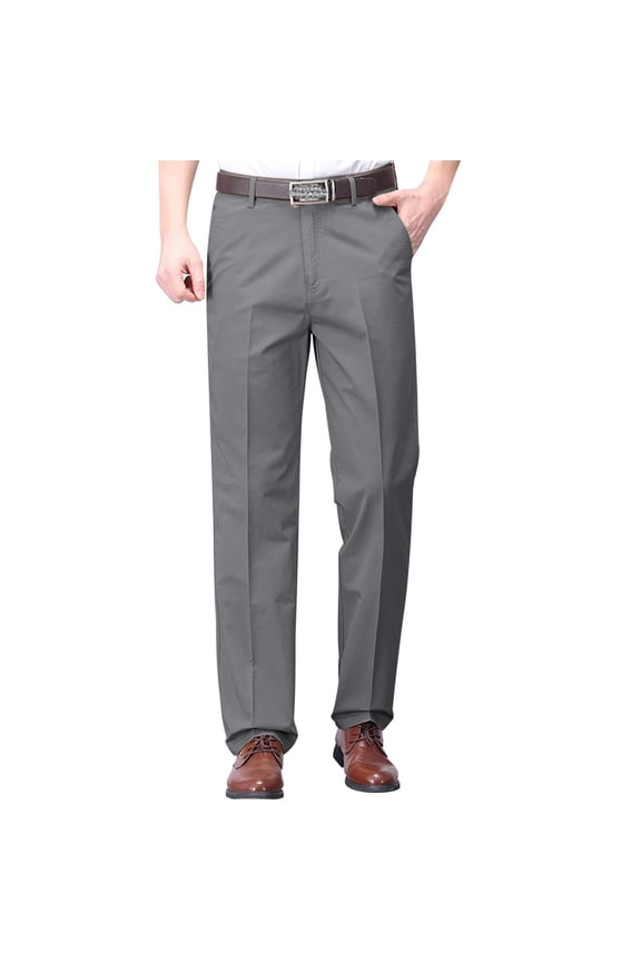 Men's Cotton Dress Pants Classic Fit, Non-Iron Wrinkle-Resistant Pleat Front Straight-Leg Business Trousers, Casual office Khaki Chinos Size 29-40 Dark Gray