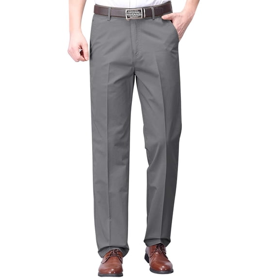 Men's Cotton Dress Pants Classic Fit, Non-Iron Wrinkle-Resistant Pleat Front Straight-Leg Business Trousers, Casual office Khaki Chinos Size 29-40 Dark Gray