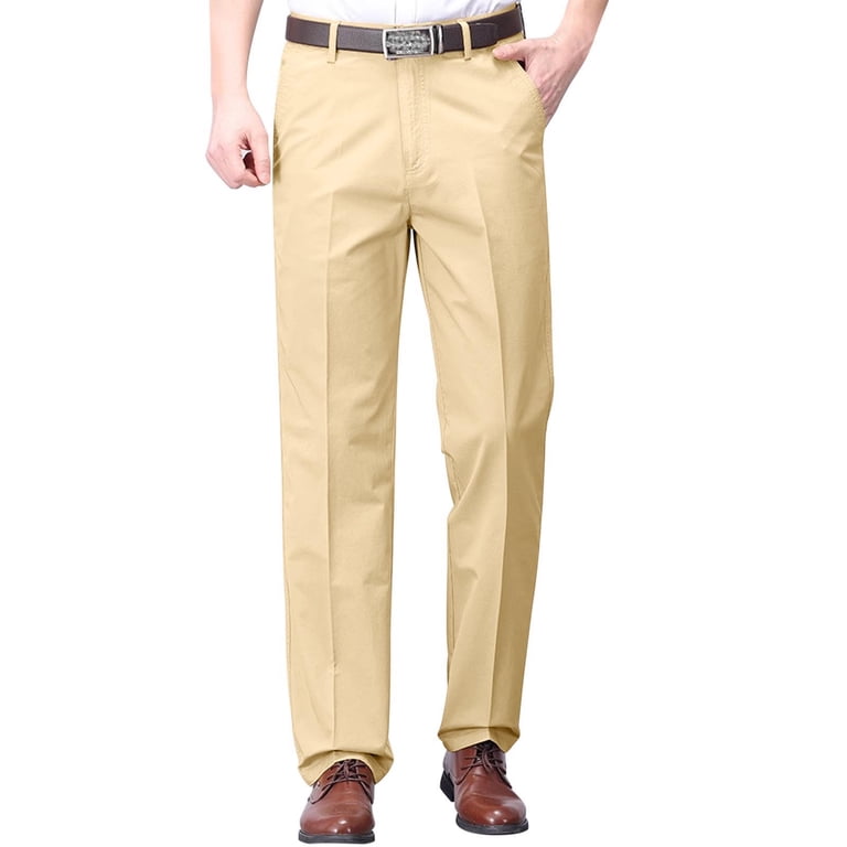 Men's Cotton Dress Pants Classic Fit, Non-Iron Wrinkle-Resistant Pleat Front Straight-Leg Business Trousers, Casual office Khaki Chinos Size 29-40 Khaki