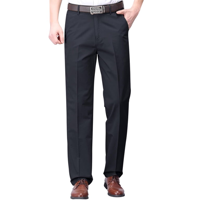 Men's Cotton Dress Pants Classic Fit, Non-Iron Wrinkle-Resistant Pleat Front Straight-Leg Business Trousers, Casual office Khaki Chinos Size 29-40 Navy