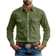 thumbnail image 1 of Men's Cotton Dressy Casual Shirts Long Sleeve Button Up Lapel Collared Blouses with Pockets Solid Color Tops (L, Army Green), 1 of 7