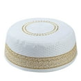 thumbnail image 1 of Men's Cotton Embroidered Flat Top Hat, Breathable Geometric Pattern Cap for Traditional Occasions, Lightweight Plain Weave Hat for Daily Use, Comfortable Structured Brimless Cap for Men Gold, 1 of 4
