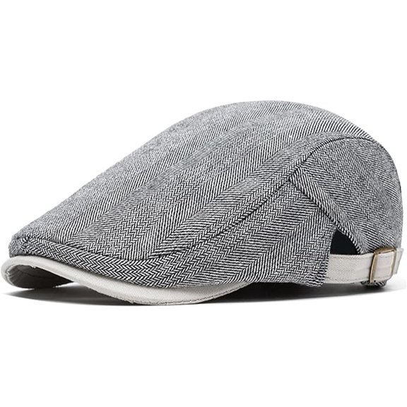 Men's Cotton Flat Cap Herringbone Tweed Newsboy Hat Adjustable Wool Blend Hats Gatsby Cabbie Ivy Caps