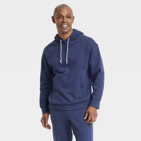 Men s Cotton Fleece Hooded Sweatshirt All In Motion Navy Blue S Walmart
