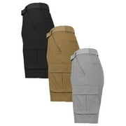 GALAXY BY HARVIC Men's Cotton Flex Stretch Cargo Shorts With Belt (3-Pack)