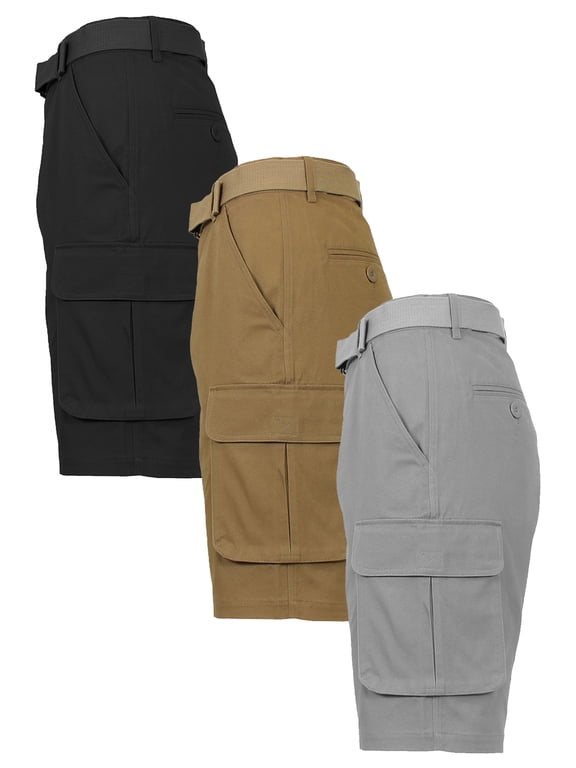 Men's Cotton Flex Stretch Cargo Shorts With Belt (3-Pack)