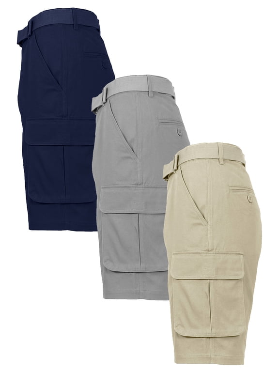 Men's Cotton Flex Stretch Cargo Shorts With Belt (3-Pack)
