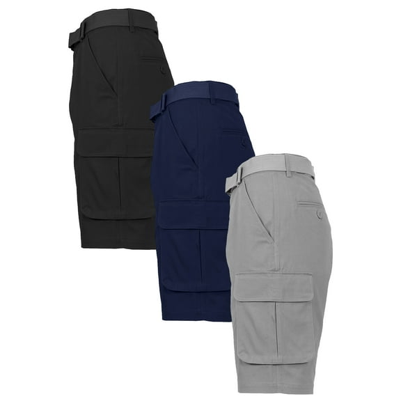 Men's Cotton Flex Stretch Cargo Shorts With Belt (3-Pack)