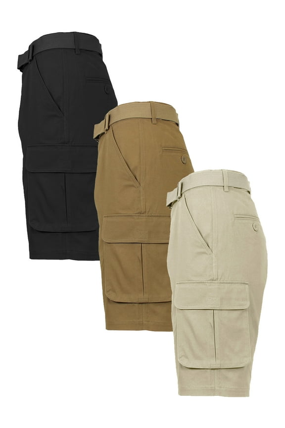 Men's Cotton Flex Stretch Cargo Shorts With Belt (3-Pack)