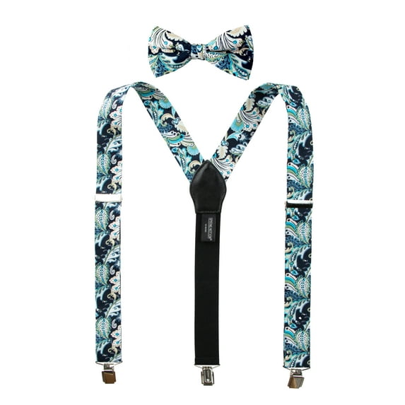 Men's Cotton Floral Suspenders and Bow Tie Set for Groomsmen Wedding Parties