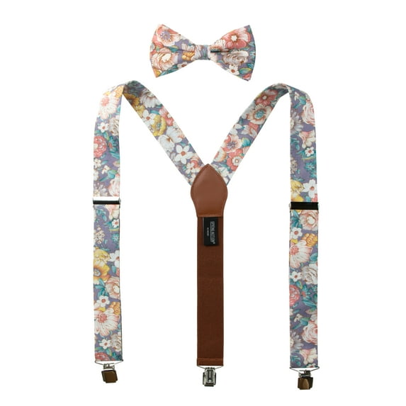 Men's Cotton Floral Suspenders and Bow Tie Set for Groomsmen Wedding Parties