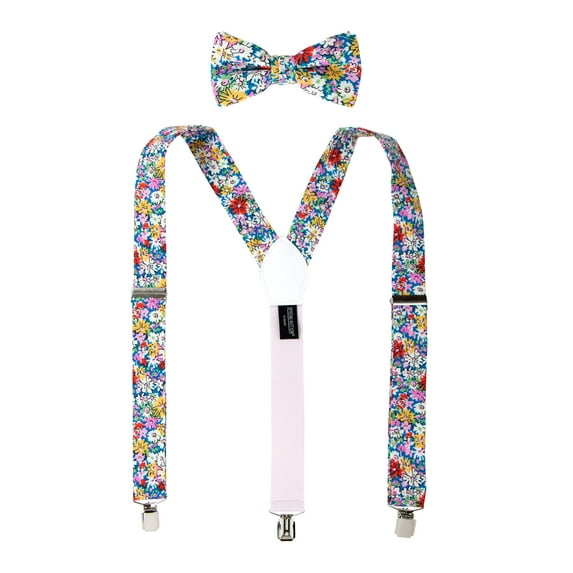 Men's Cotton Floral Suspenders and Bow Tie Set for Groomsmen Wedding Parties