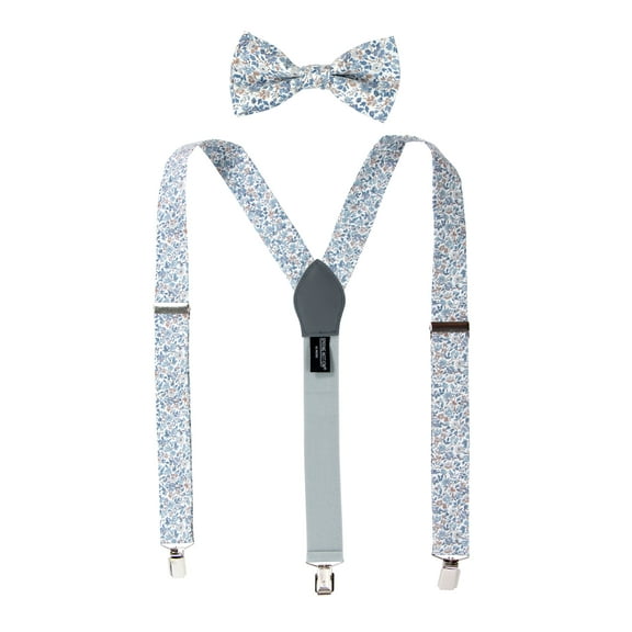 Men's Cotton Floral Suspenders and Bow Tie Set for Groomsmen Wedding Parties